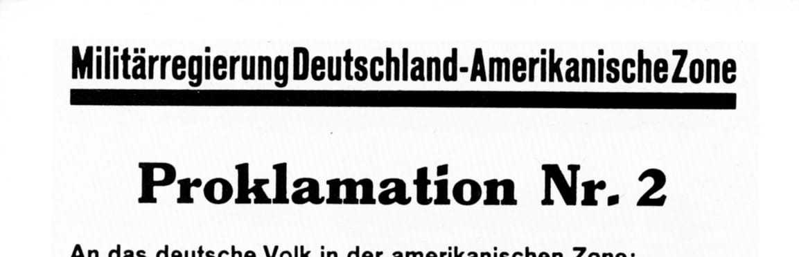 Dokument der Proklamation Nr. 2 der amerikanischen Militärregierung vom 19. September 1945